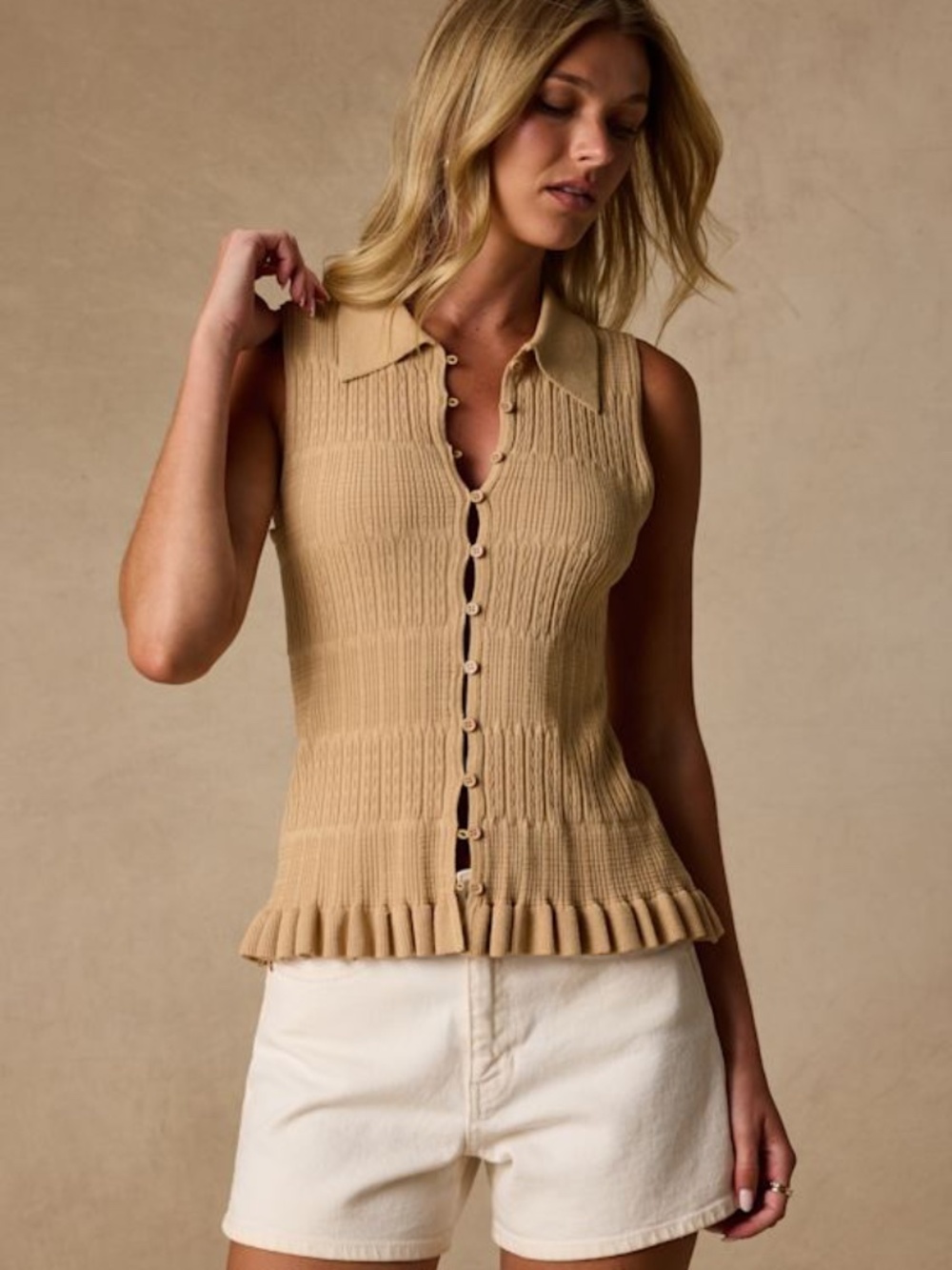 Lulus Sana Beige Textured Sweater Knit Tank Top - Size M